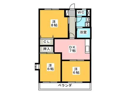 ロイヤルシティ豊田A(3DK/1階)の間取り写真