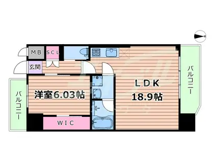 プレジオ新大阪ユーロ(1LDK/2階)の間取り写真