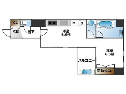 ZEUS桜川プレミアム(1LDK/9階)の間取り写真