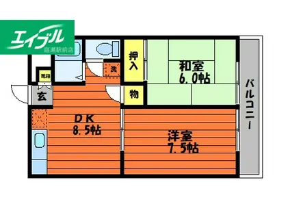 エトワール倉敷(2DK/2階)の間取り写真