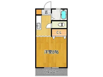 レジデンスK-1(1K/2階)の間取り写真