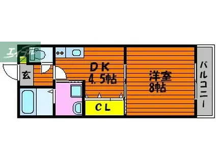 クルーズイン(1DK/2階)の間取り写真