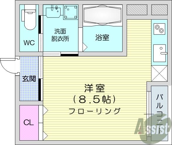 グラン・ドミール仙台駅東(ワンルーム/8階)の間取り写真