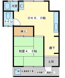 東口アパート(1DK/2階)の間取り写真