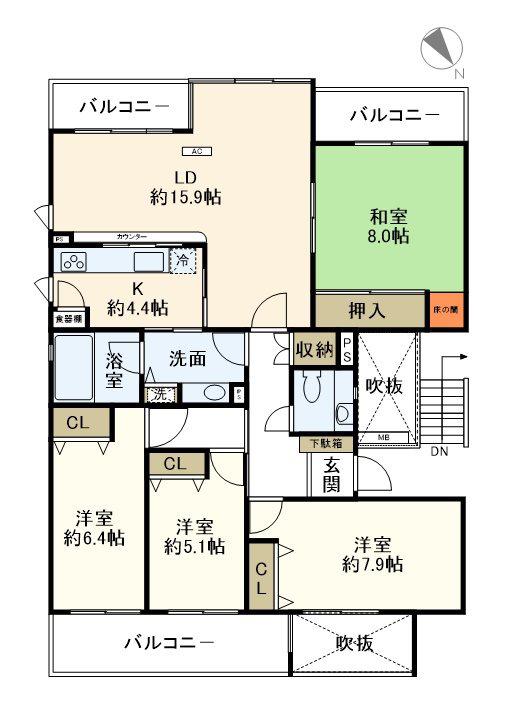 ハイツ東戸塚 II B棟(4LDK/5階)の間取り写真