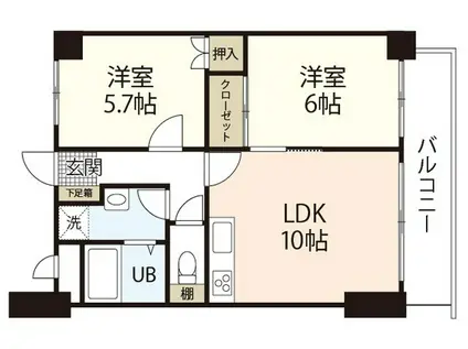 ミラドール奥田西町(2LDK/3階)の間取り写真