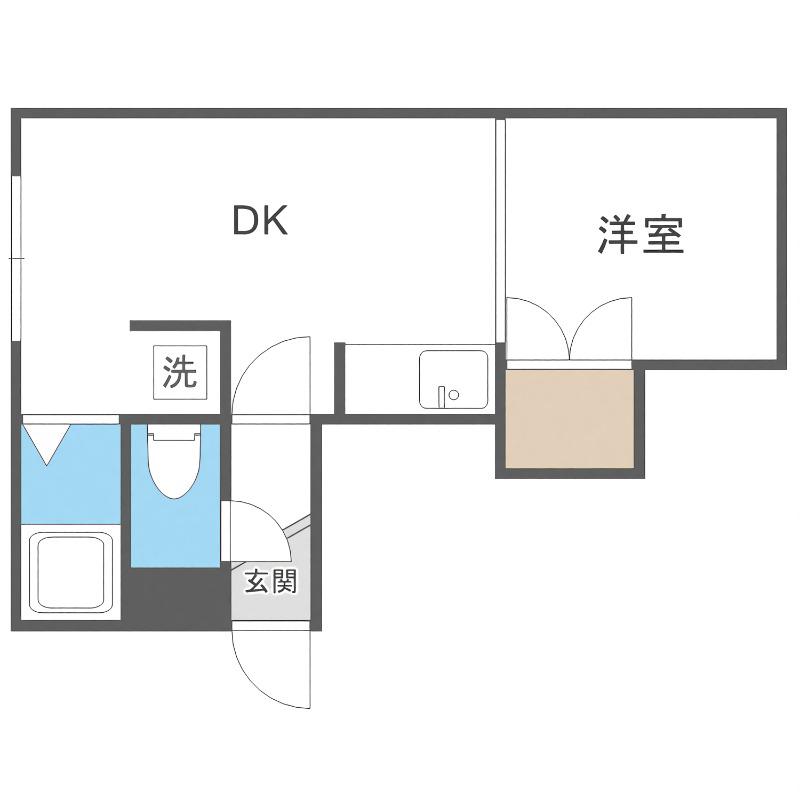 パルコート平岸411(1DK/5階)の間取り写真