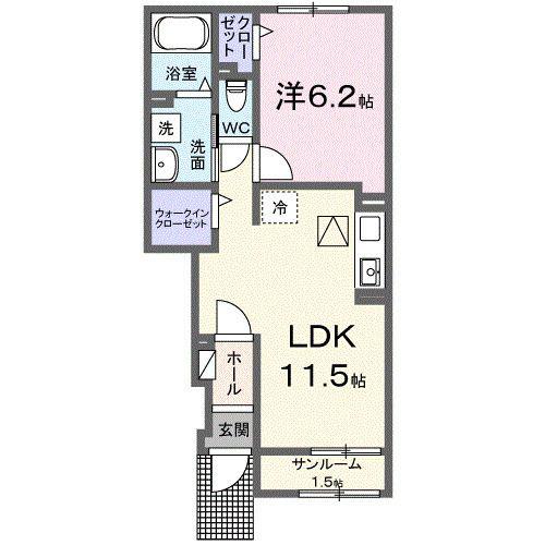 ルーク A(1LDK/1階)の間取り写真