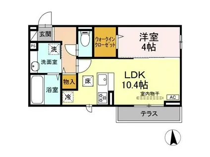 GRAND D-ROOM高宮北W(1LDK/1階)の間取り写真