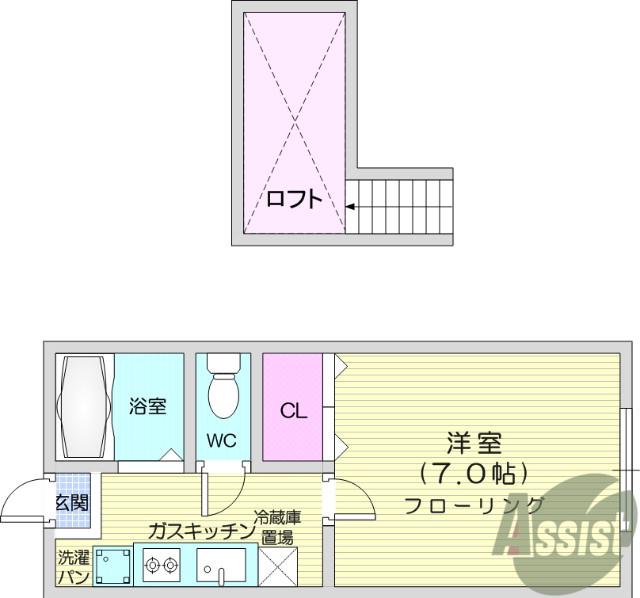 ホワイトキャッスル24番館(1K/1階)の間取り写真