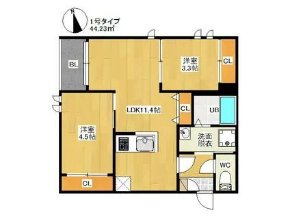 REGALEST FAM千早(2LDK/2階)の間取り写真