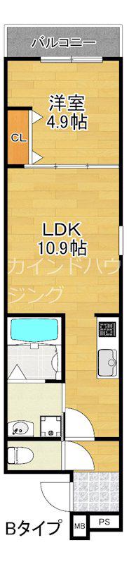 フジパレス遠里小野ウエスト(1LDK/1階)の間取り写真