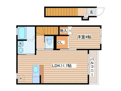 シャトルクレスト向山C(1LDK/2階)の間取り写真