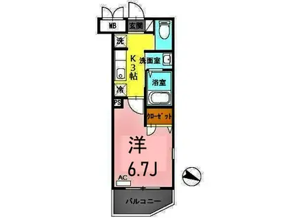 ミラージュ新子安(1K/4階)の間取り写真