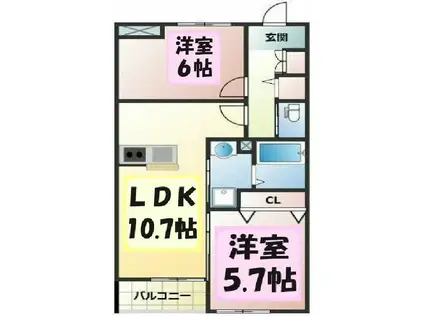 コンフォルト(2LDK/1階)の間取り写真