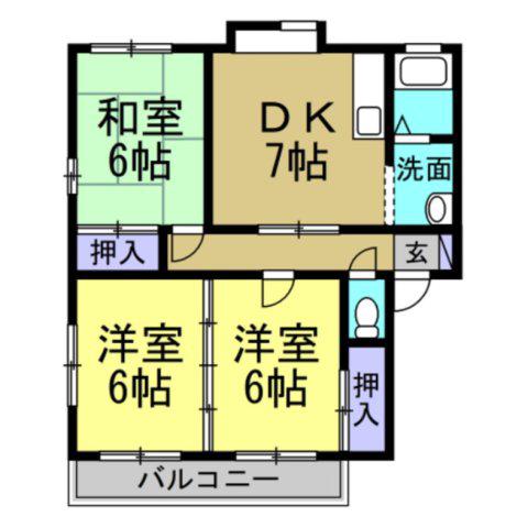 ガーデンヒルズ(3DK/1階)の間取り写真