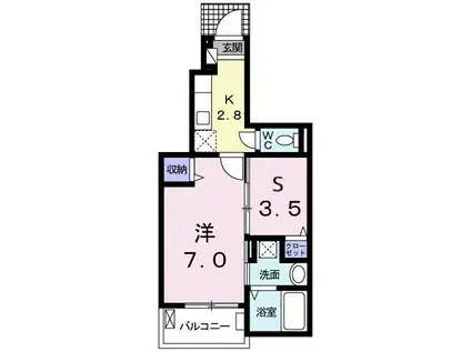 ウィロウ コートC(1SK/1階)の間取り写真