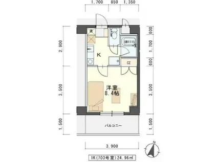 IN-TOWNER二日町(1K/4階)の間取り写真