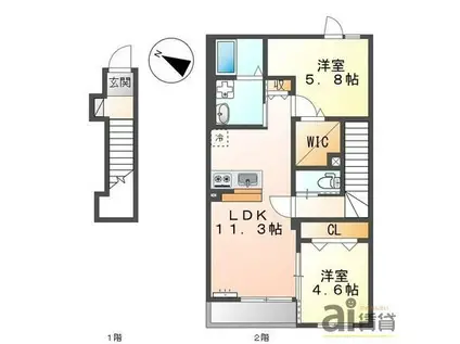 コーポ虹の橋(2LDK/2階)の間取り写真