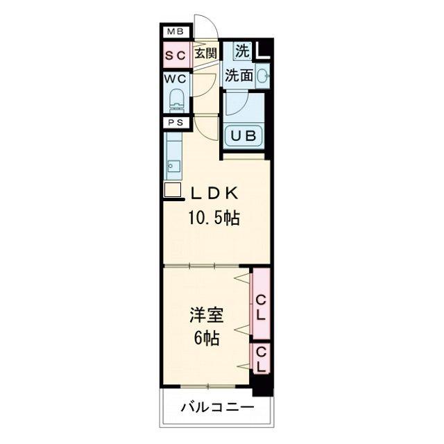 グランセジュール大国町(1LDK/4階)の間取り写真