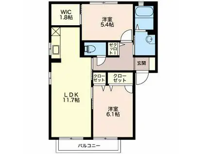 グランシードあづみ A セ(2LDK/2階)の間取り写真