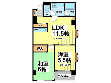 ハイム山広A棟 弊社管理物件(2LDK/2階)の間取り写真