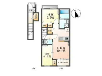 カーサ・デ・アモール(2LDK/2階)の間取り写真