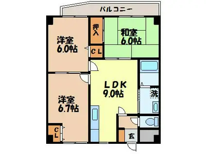 シャル夢館本尾(3LDK/2階)の間取り写真