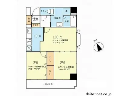 KOURT K1(2LDK/8階)の間取り写真