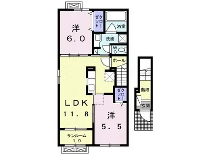 エグレットA(2LDK/2階)の間取り写真