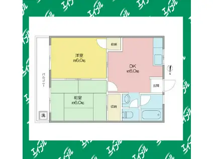 レジデンス太平(2DK/3階)の間取り写真