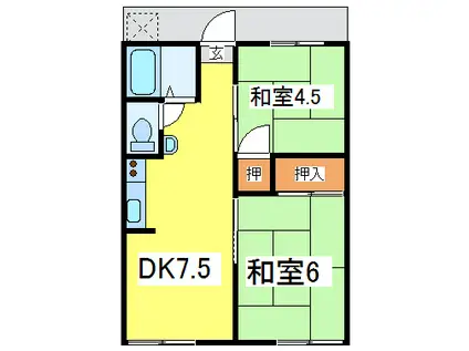 プレインハイツI(2DK/1階)の間取り写真