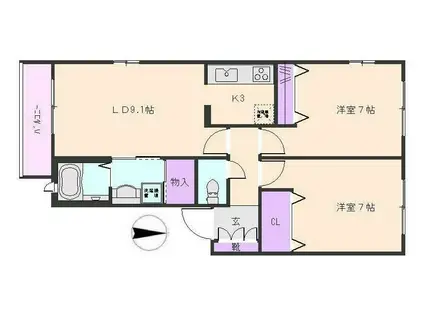 カトル・メゾンA(2LDK/2階)の間取り写真