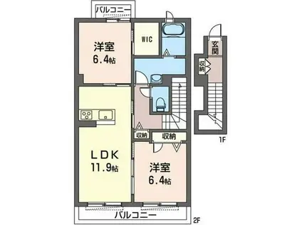 プレナールB棟(2LDK/2階)の間取り写真