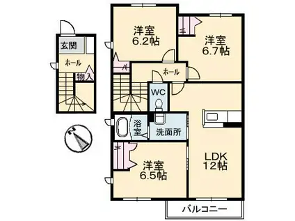 フラットスクエア庚午北(3LDK/2階)の間取り写真