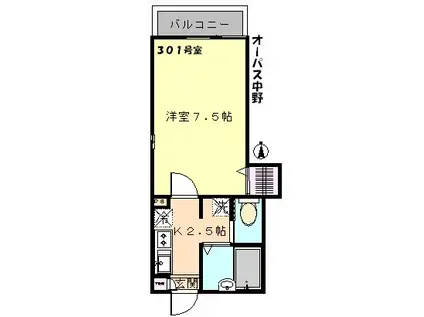 オーパス中野(1K/3階)の間取り写真