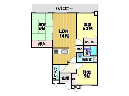 イトーピア金剛東グランヒルズ(3LDK/14階)の間取り写真