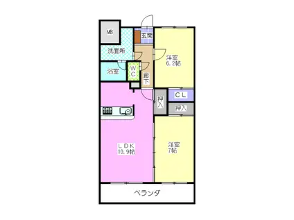 グランディール中京(2LDK/4階)の間取り写真