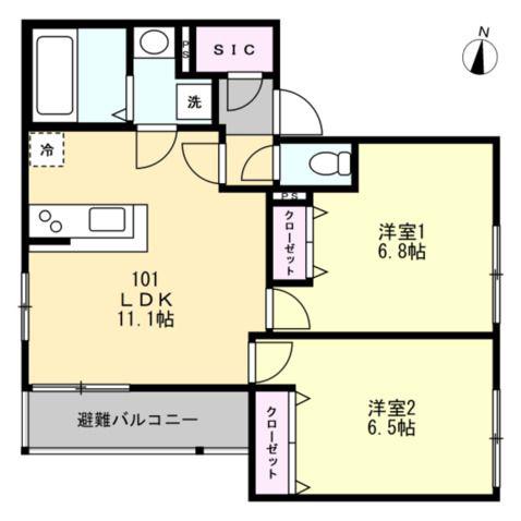 コスモリーヴ茅ヶ崎(2LDK/1階)の間取り写真