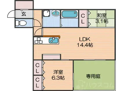 クラシスト南住吉(2LDK/1階)の間取り写真