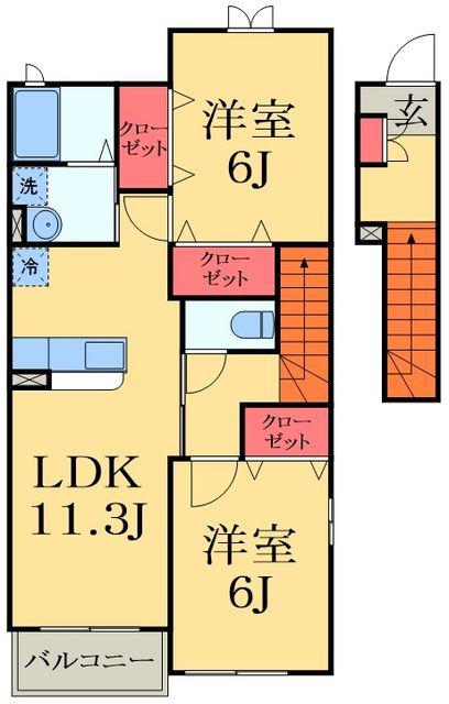 アメニティーⅠ(2LDK/2階)の間取り写真