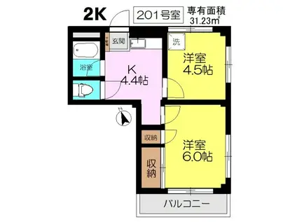 ハイネス坂本(2K/2階)の間取り写真