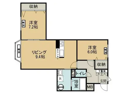 る・ふぁーる(2LDK/3階)の間取り写真