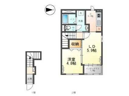 ヴァンベール伍番館(1LDK/2階)の間取り写真