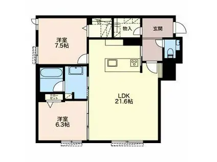 ダイヤモンドヒルズ日向町(2LDK/1階)の間取り写真