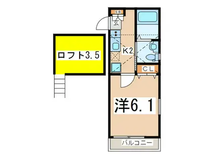 プリムローズヒル上大岡A棟(1K/2階)の間取り写真