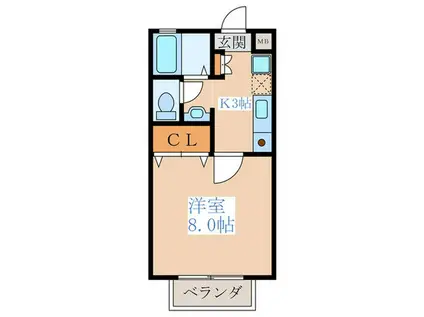 パーシモン(1K/2階)の間取り写真