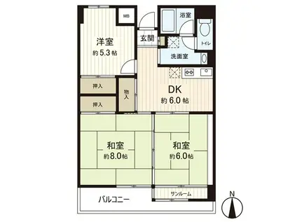 サンシャイン菊平ビル(3DK/4階)の間取り写真