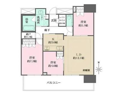 ザ・パークハウス広島タワー(3LDK/15階)の間取り写真