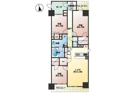 ジュエルコート熊谷(3LDK/2階)の間取り写真